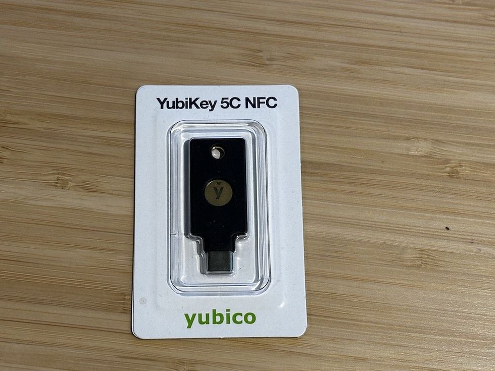 a product shot of Yubico YubiKey 5C NFC.