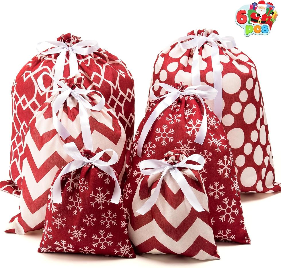 red and white cloth gift bags