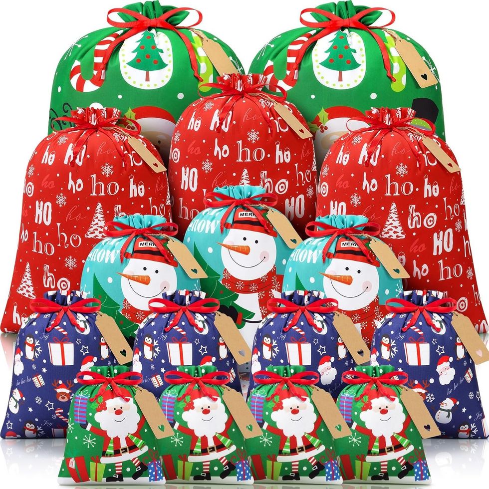 assortment of colorful christmas gift bags