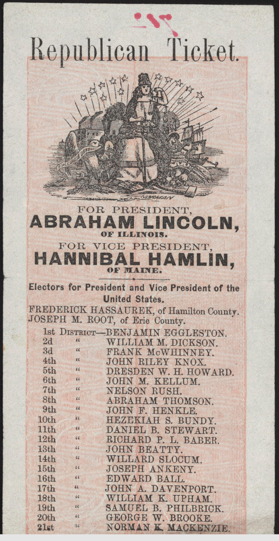 old piece of paper labeled Republican ticket with a list of names