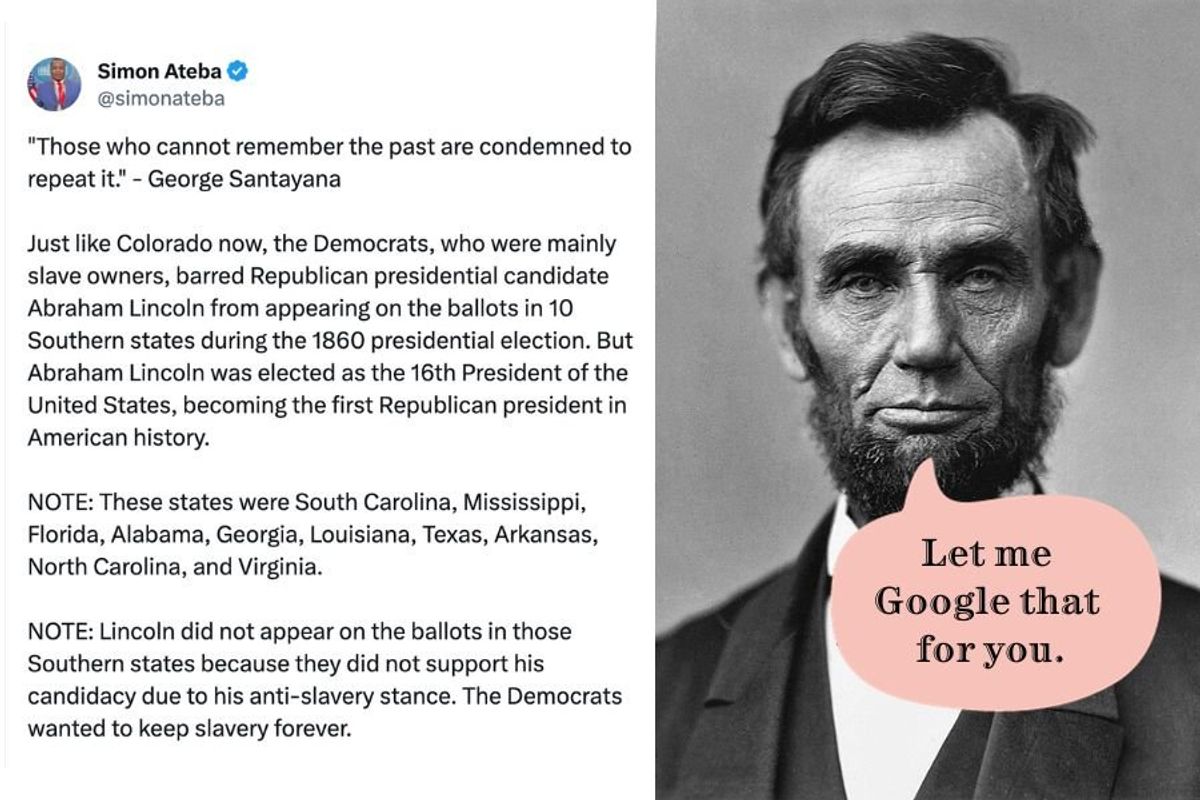 screenshot of tweet, Abraham Lincoln photo with "Let me google that for you" text box