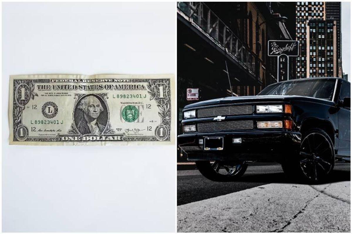 dollar bill; Chevy Tahoe in black