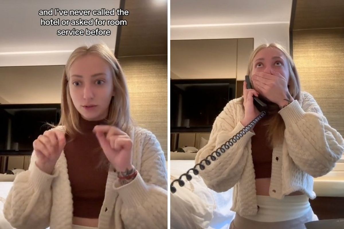 woman making a phone call in a hotel room