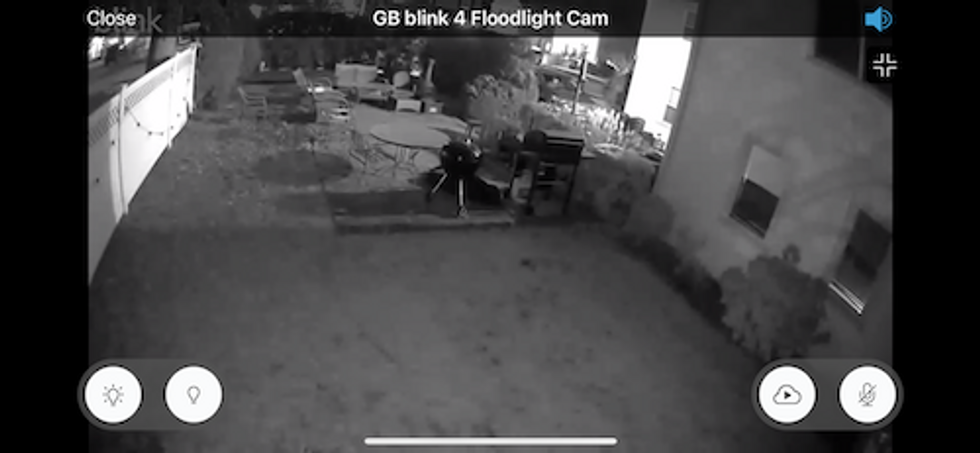 a photo of video feed in Blink app at night time with lights off