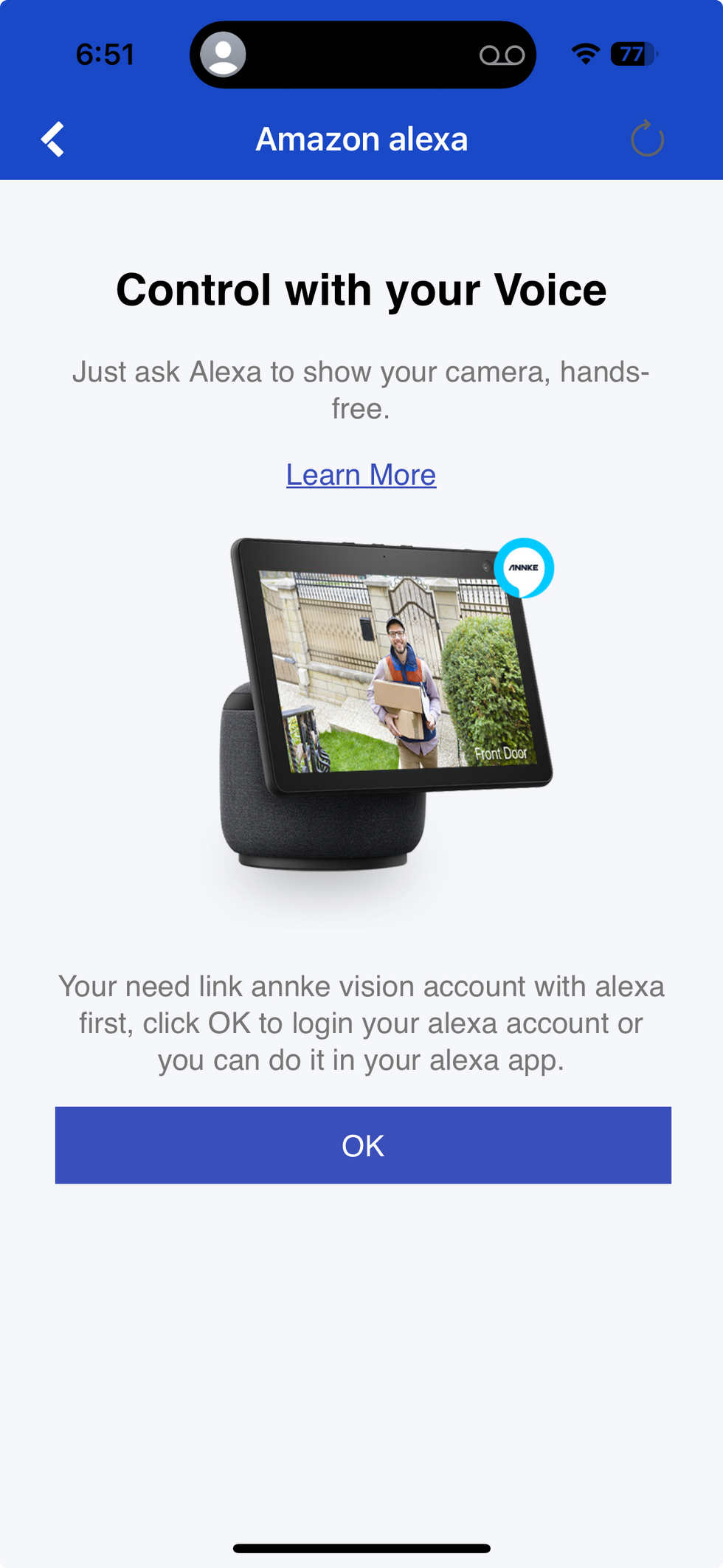 a screenshot of Annke Vision app screen connecting your camera to Amazon Alexa