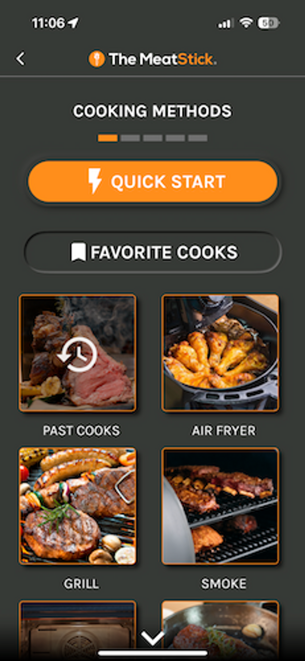 Select type of cooking you plan to do in the app