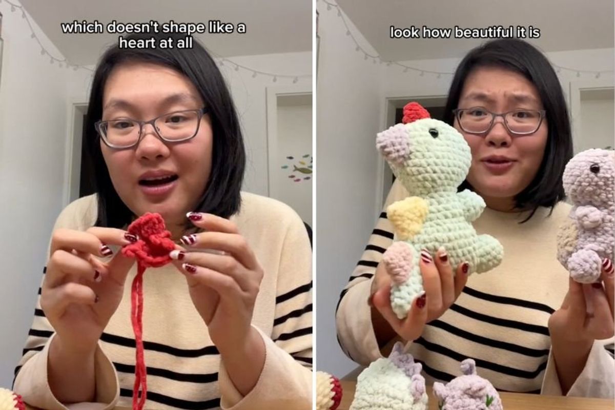 screenshots of a woman sharing what she has crocheted