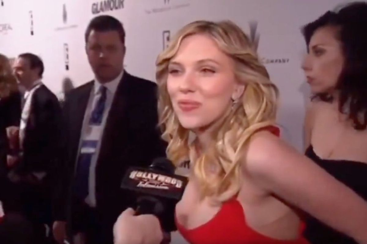 scarlett johansson being interviewed at an event