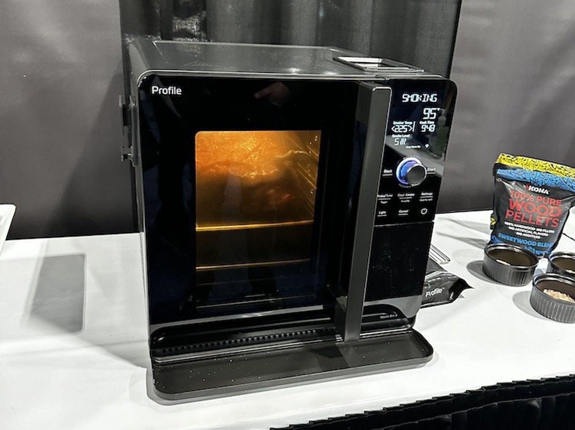 a photo of GE Profile Smart Indoor Smoker on display at CES Show 2024
