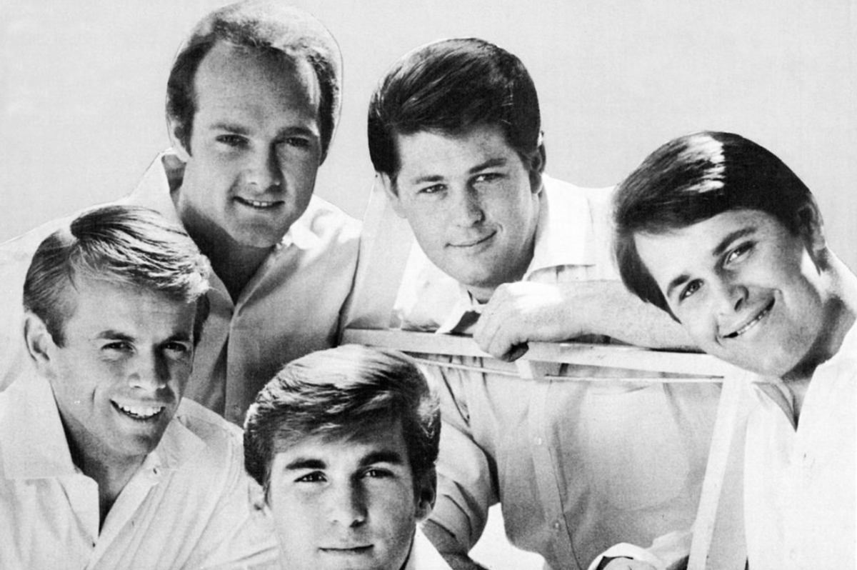 Black and white photo of The Beach Boys