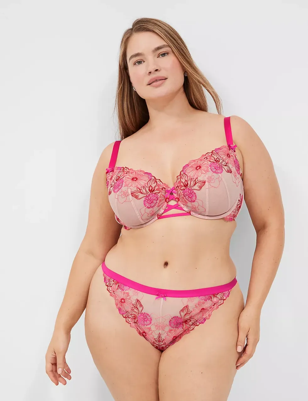Lane Bryant Embroidered Thong + Embroidered Unlined Balconette Bra