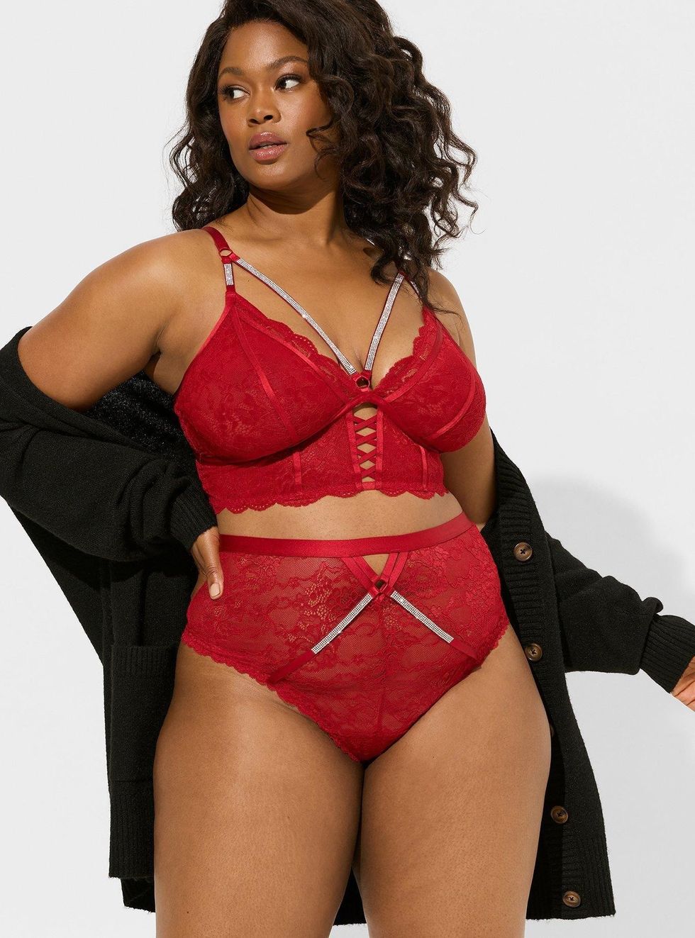 Torrid Diamante Lace Strappy Bralette and Mid Rise Thong