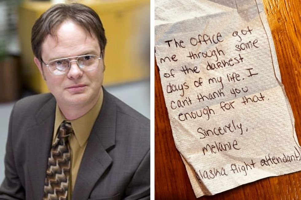 Rainn Wilson reveals the touching note slipped to him at the airport by an 'Office' fan