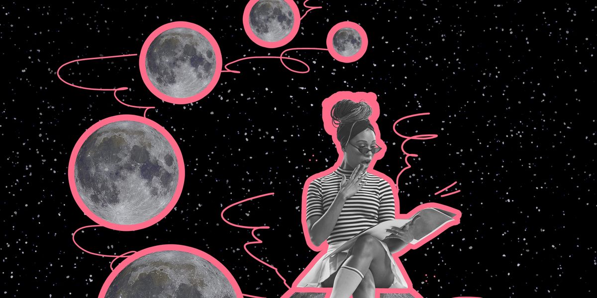 Young-woman-sitting-on-a-full-moon-art-collage-of-many-full-moons