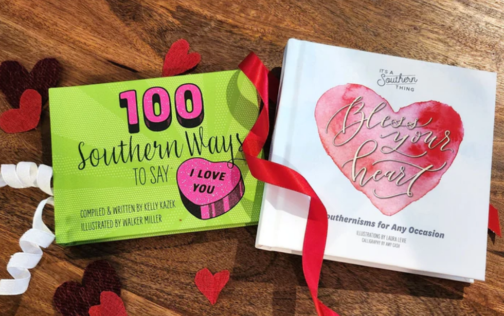 A copy of \u201c!00 Southern Ways to Say I Love You\u201d and \u201cBless Your Heart: Southernisms for Any Occasion
