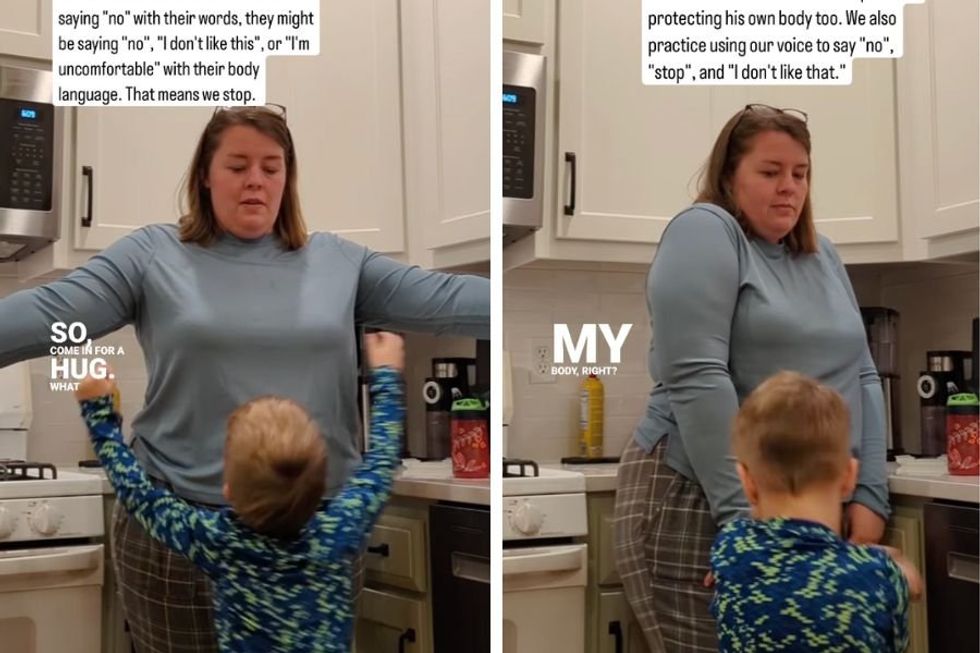 Mom teaches son consent through non-verbal body language cues in brilliant video