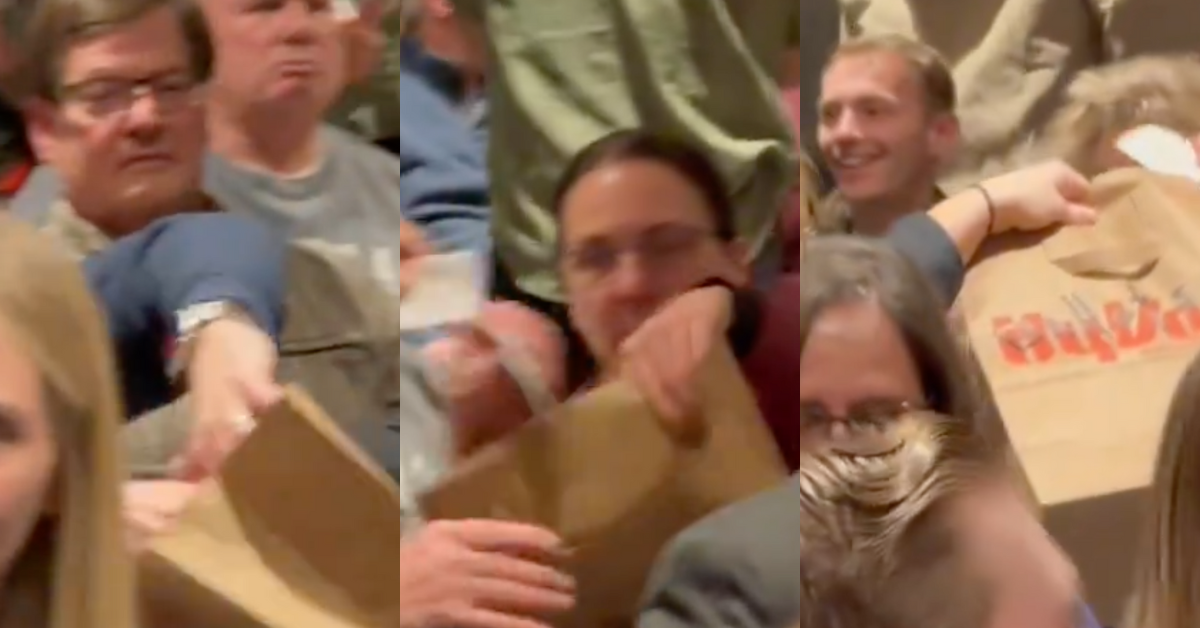 Screenshots of Iowa Republicans stuffing votes into a paper bag