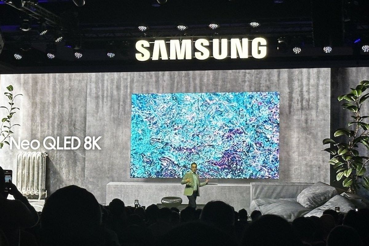 a photo of Samsung's new NeoQLED 8K TV at their CES 2024 press conference