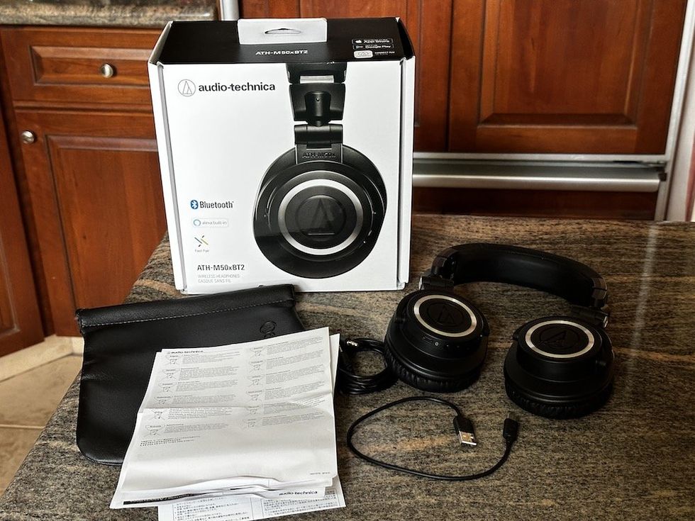 audio-technica ATH-M50xBT2 Wireless Headphones unboxed on a countertop