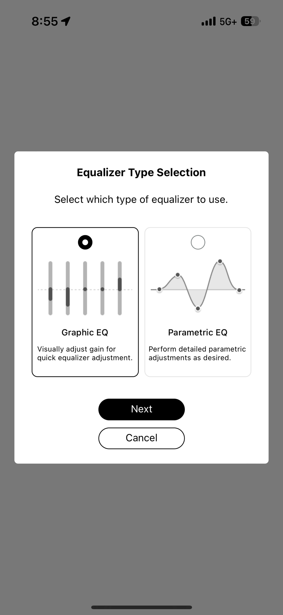 a screenshot on how to set up EQ in AT Connect app
