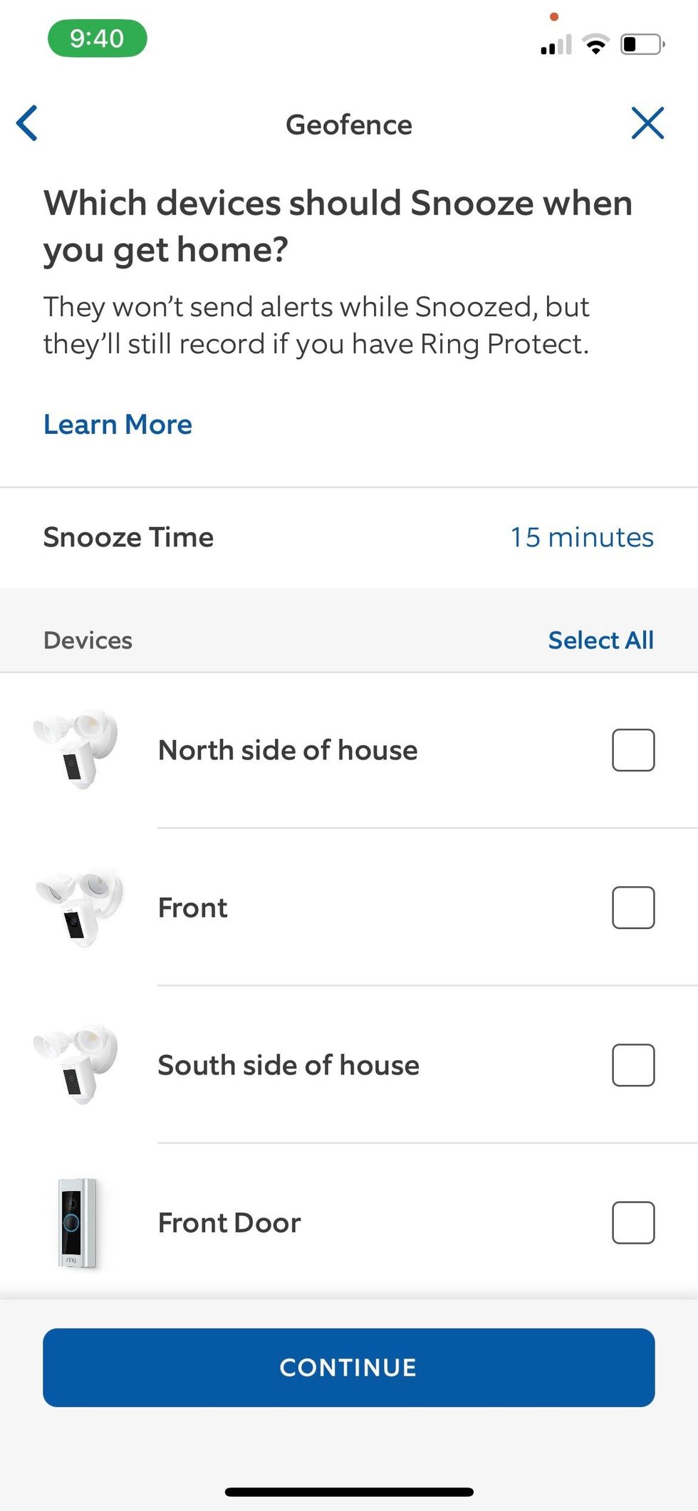 screenshot of Ring app showing mode schedules