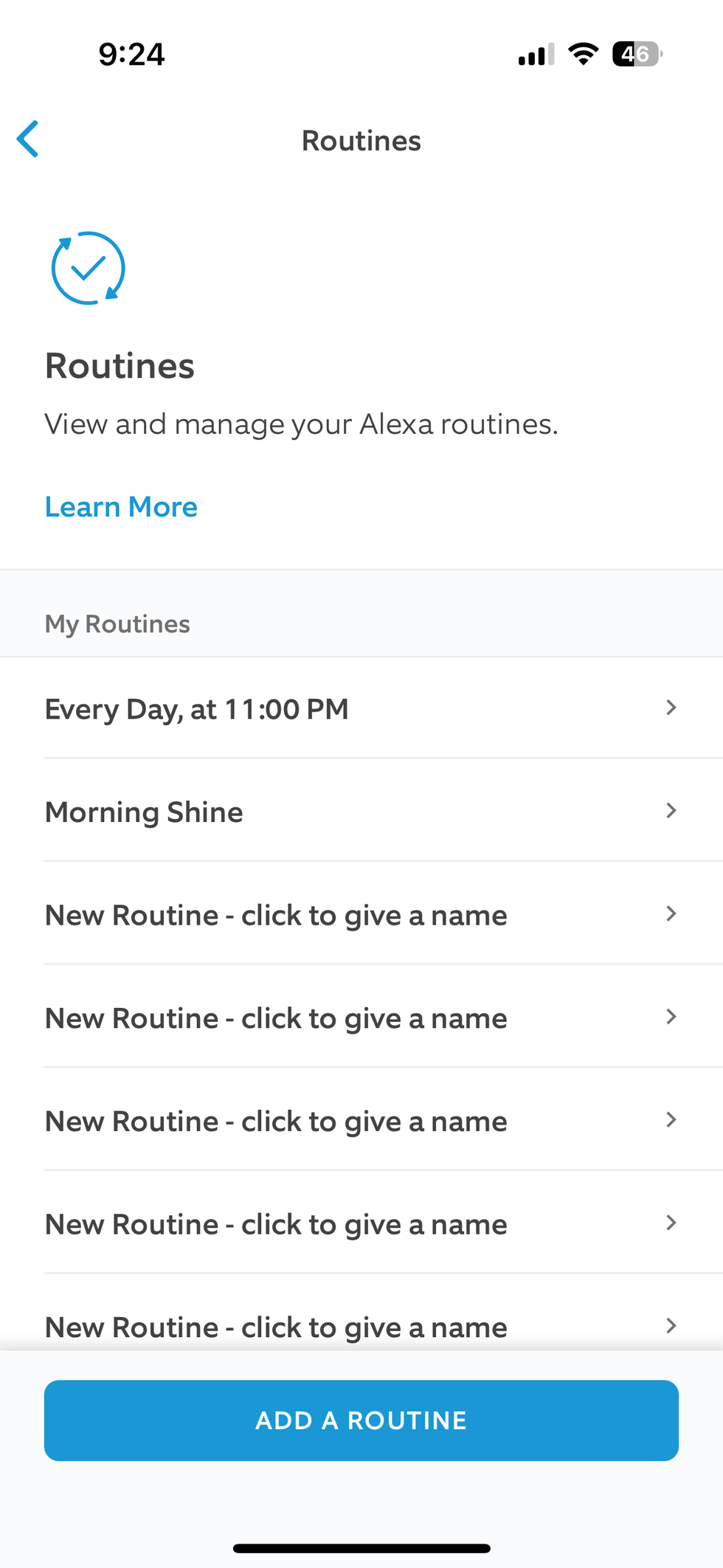 a screenshot of Ring app showing set up for routines with Alexa