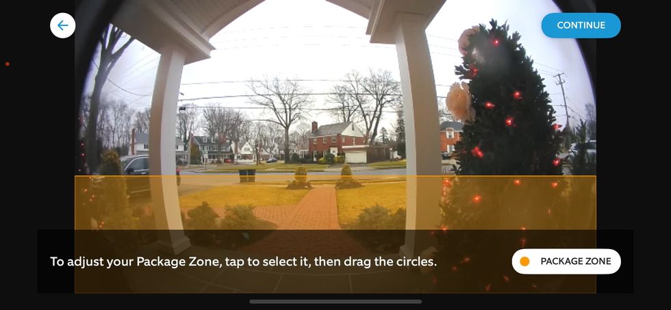 a screenshot of a live feed from Ring Video Doorbell showing package alert zone