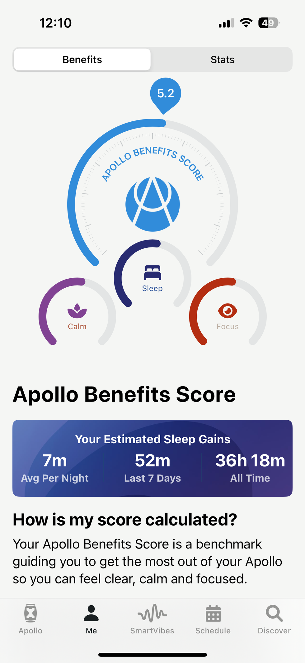 a screenshot of Apollo Benefits screen in Apollo Neuro app