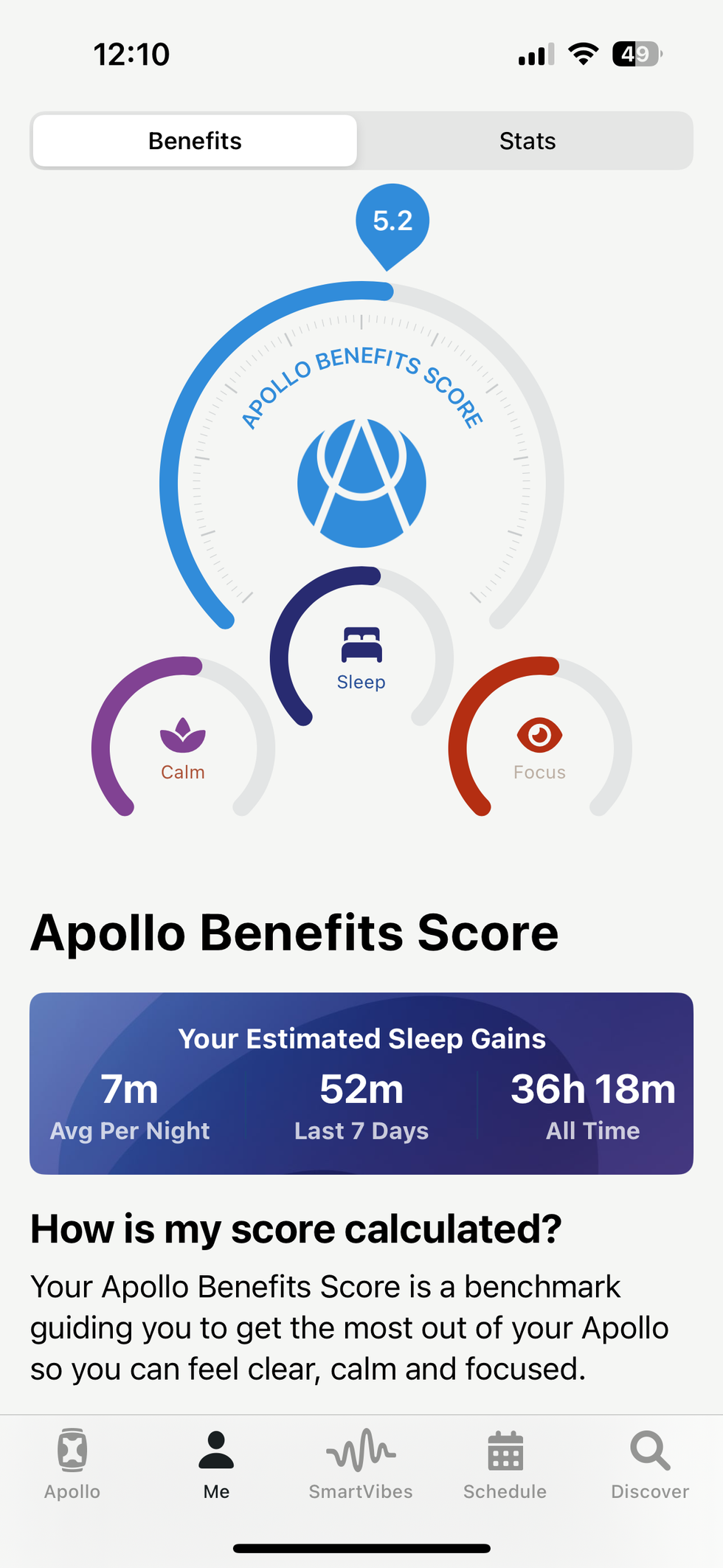 a screenshot of Apollo Benefits screen in Apollo Neuro app