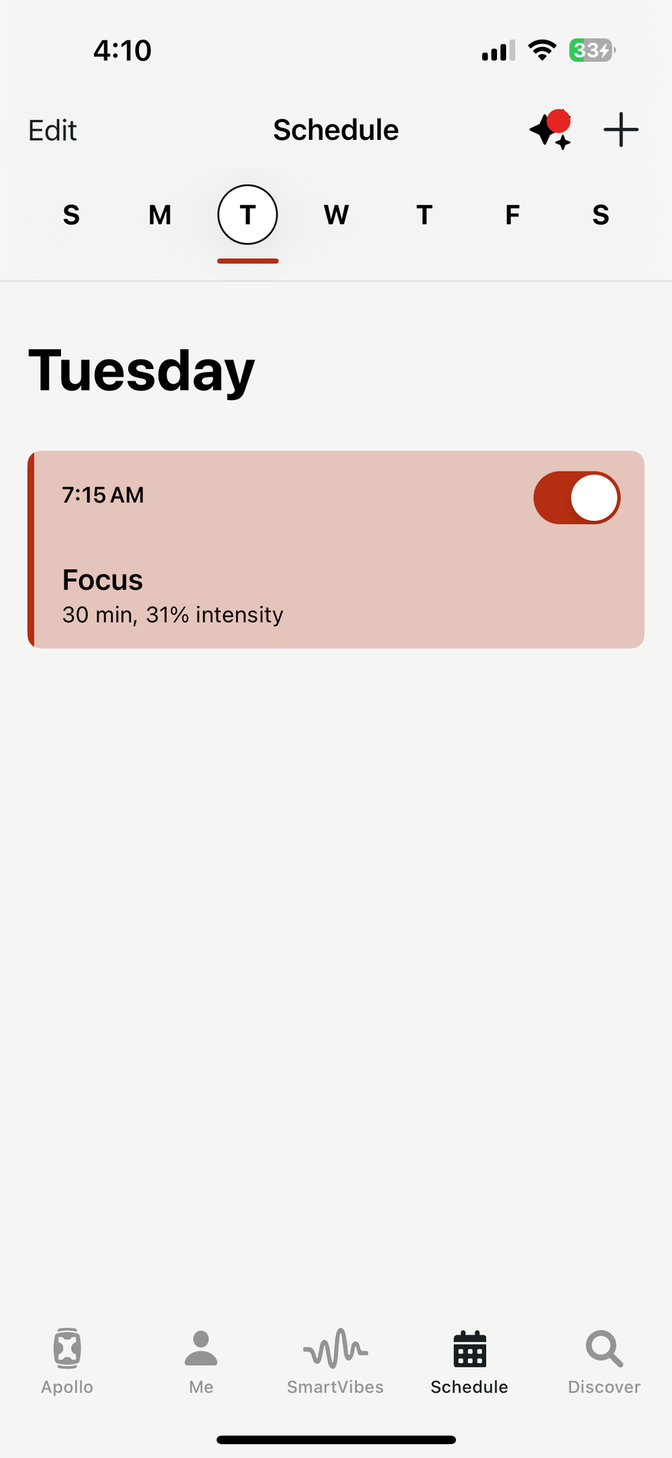 Screenshot of where you go in the Apollo Neuro app to set a schedule for your Apollo Wearable