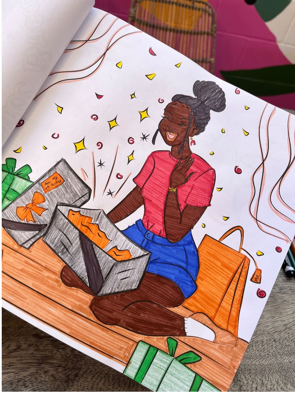 Black-woman-coloring-book-page-self-care-activities