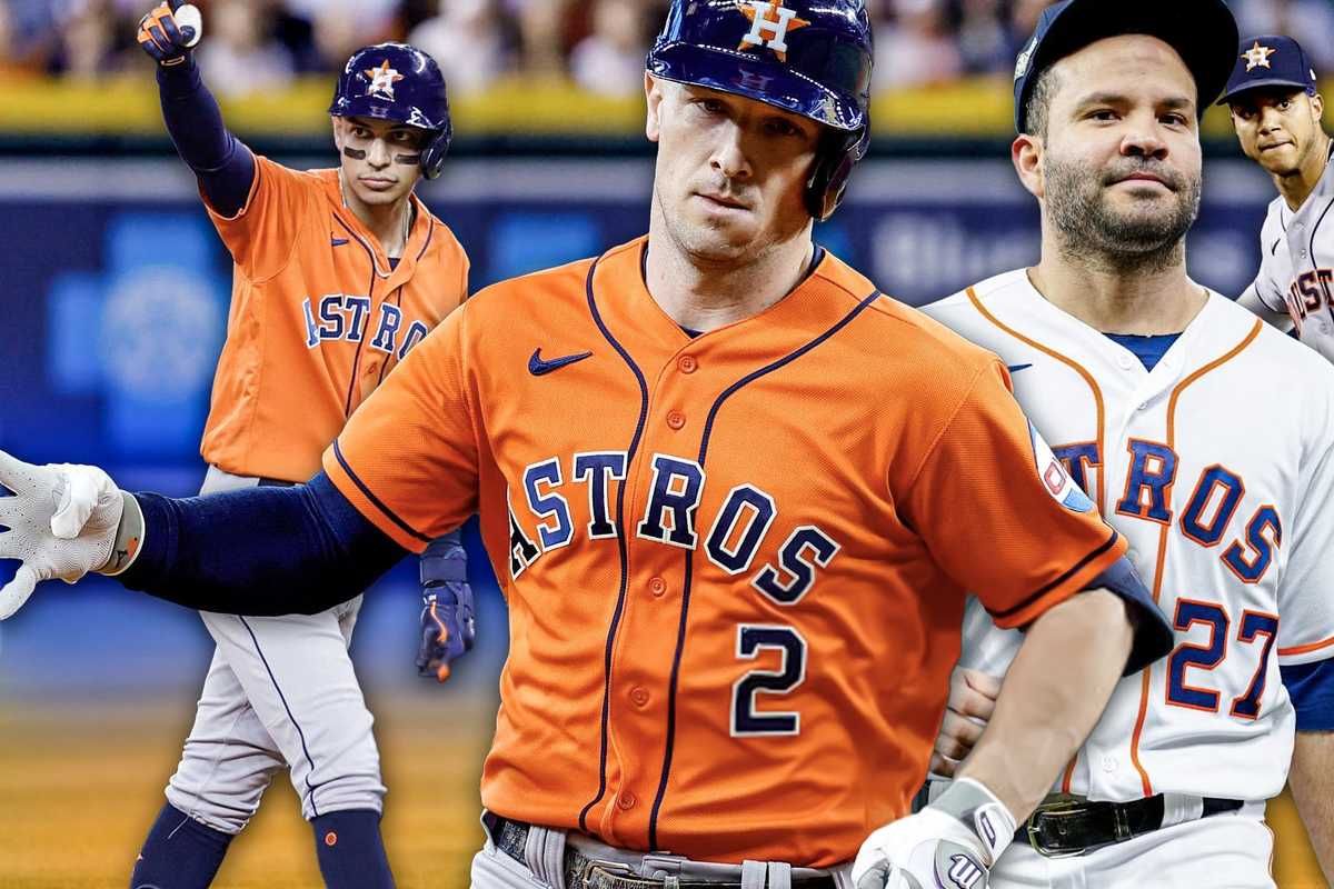 Astros Mauricio Dubon, Alex Bregman, Jose Altuve, Jeremy Pena