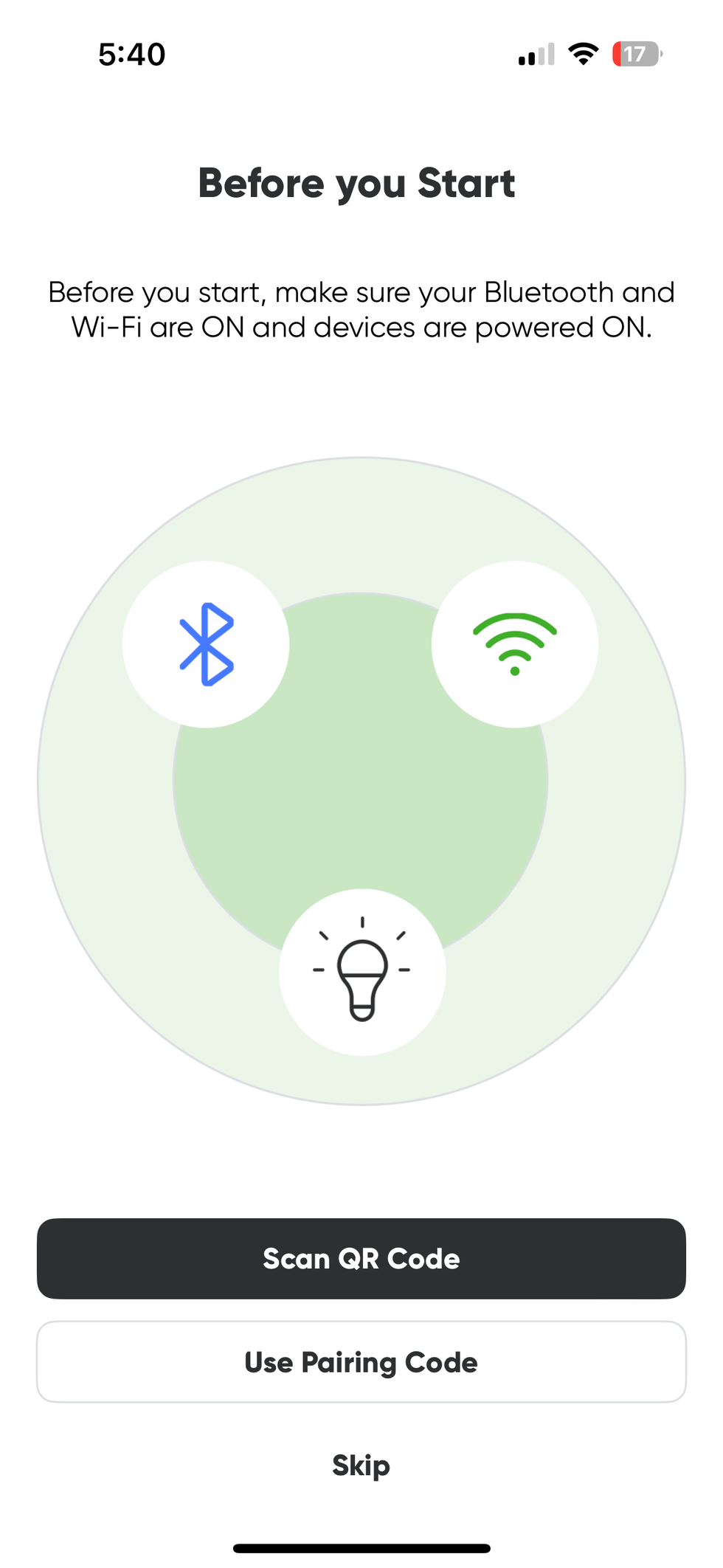 Screenshot of Nanoleaf app's add a device screen