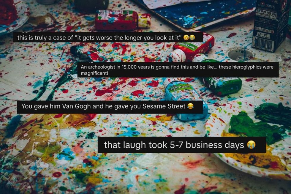 Husband and wife paint portraits of each other and his was so bad the wife might need an inhaler