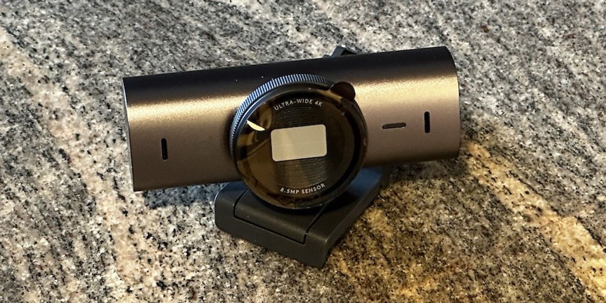 a photo of Logitech MX Brio Ultra HD 4K Webcam with privacy shutter closed