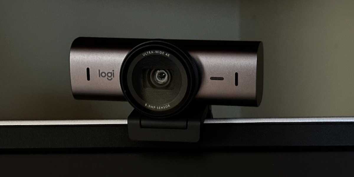 a photo of Logitech MX Brio Ultra HD 4K Webcam on a monitor