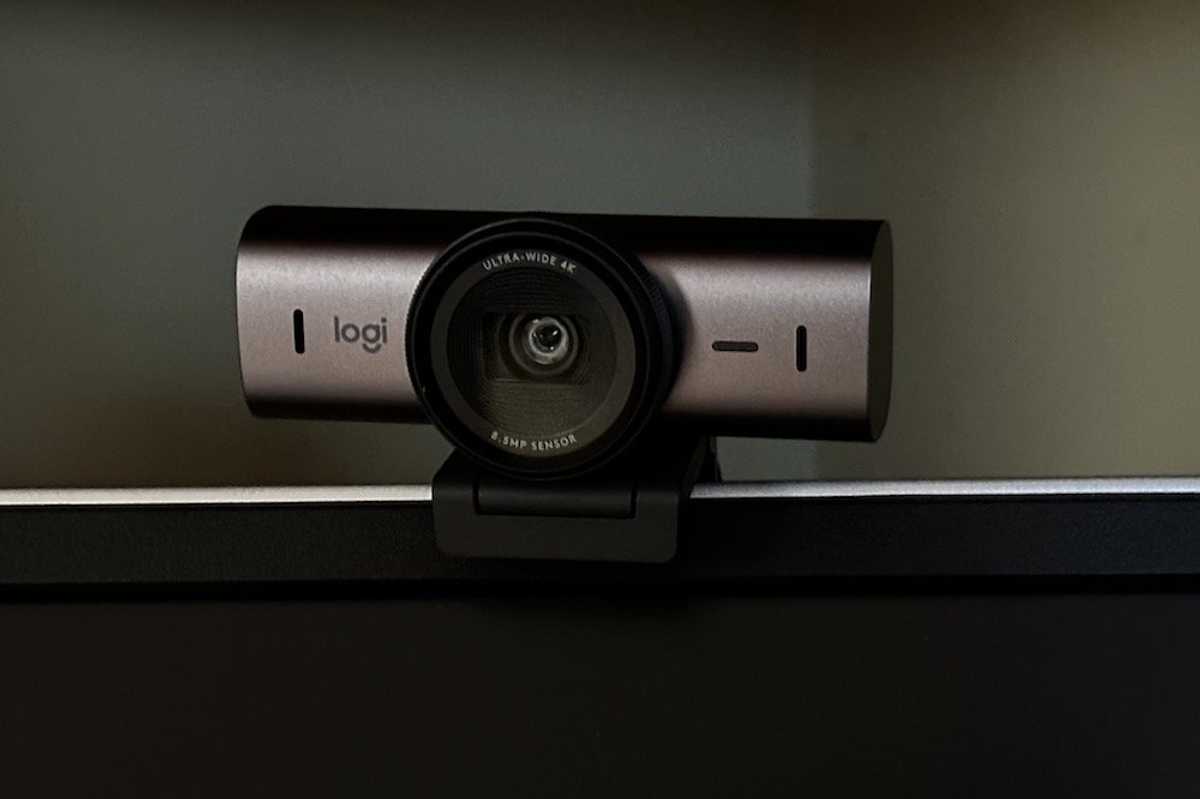 a photo of Logitech MX Brio Ultra HD 4K Webcam on a monitor