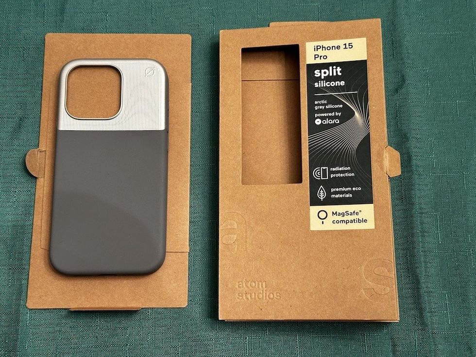 a photo of Atom Studios iPhone 15 Pro Split Silicone Case powered by alara unboxed