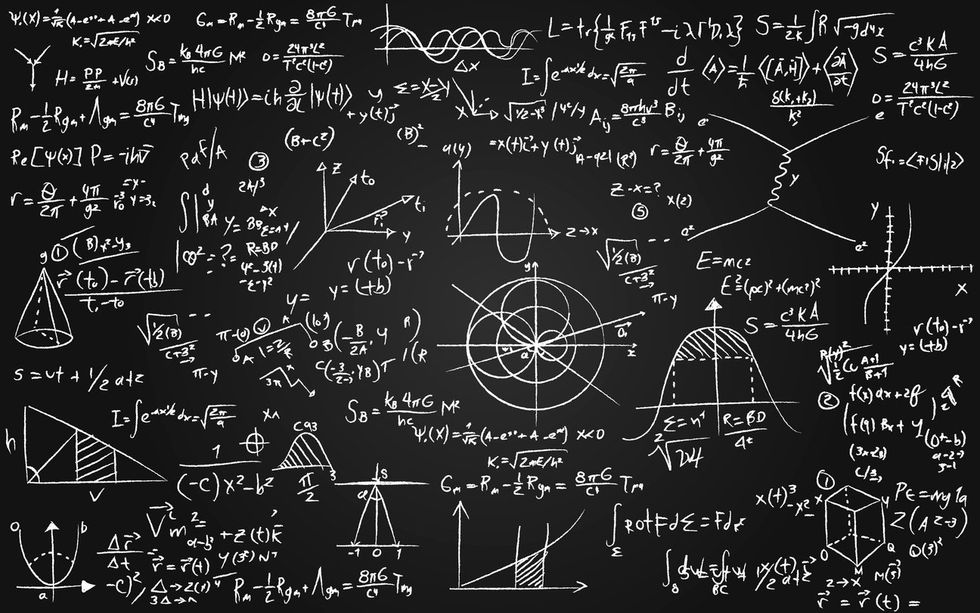 Math equations written on a blackboard stock illustration