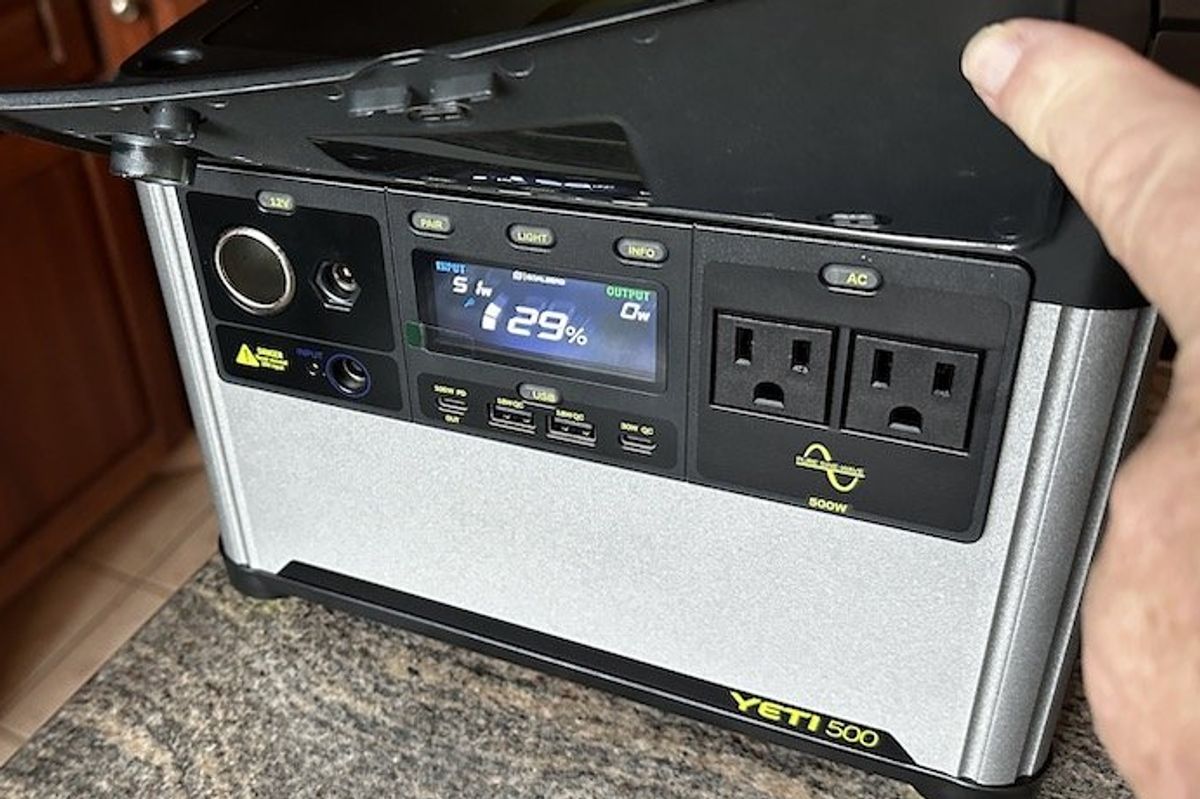 Showing the outputs and inputs on the Goal Zero Yeti 500 Portable Power Station
