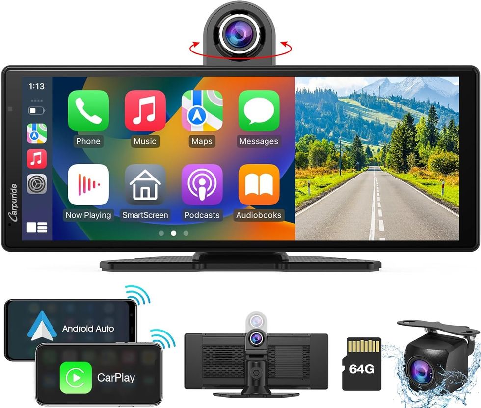 a product shot of Carpuride W901 Pro Portable Smart Multimedia Dual Bluetooth Dashboard Console