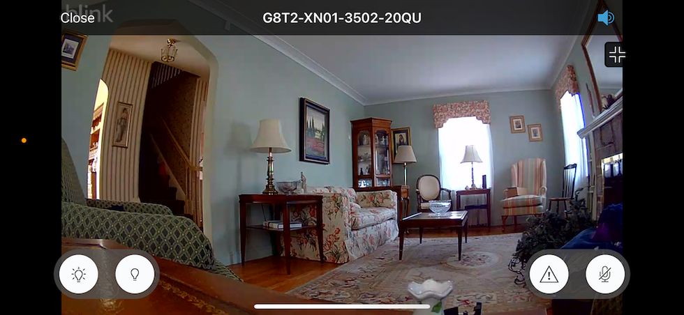 a screenshot from Blink app showing live inside view from Blink Mini 2