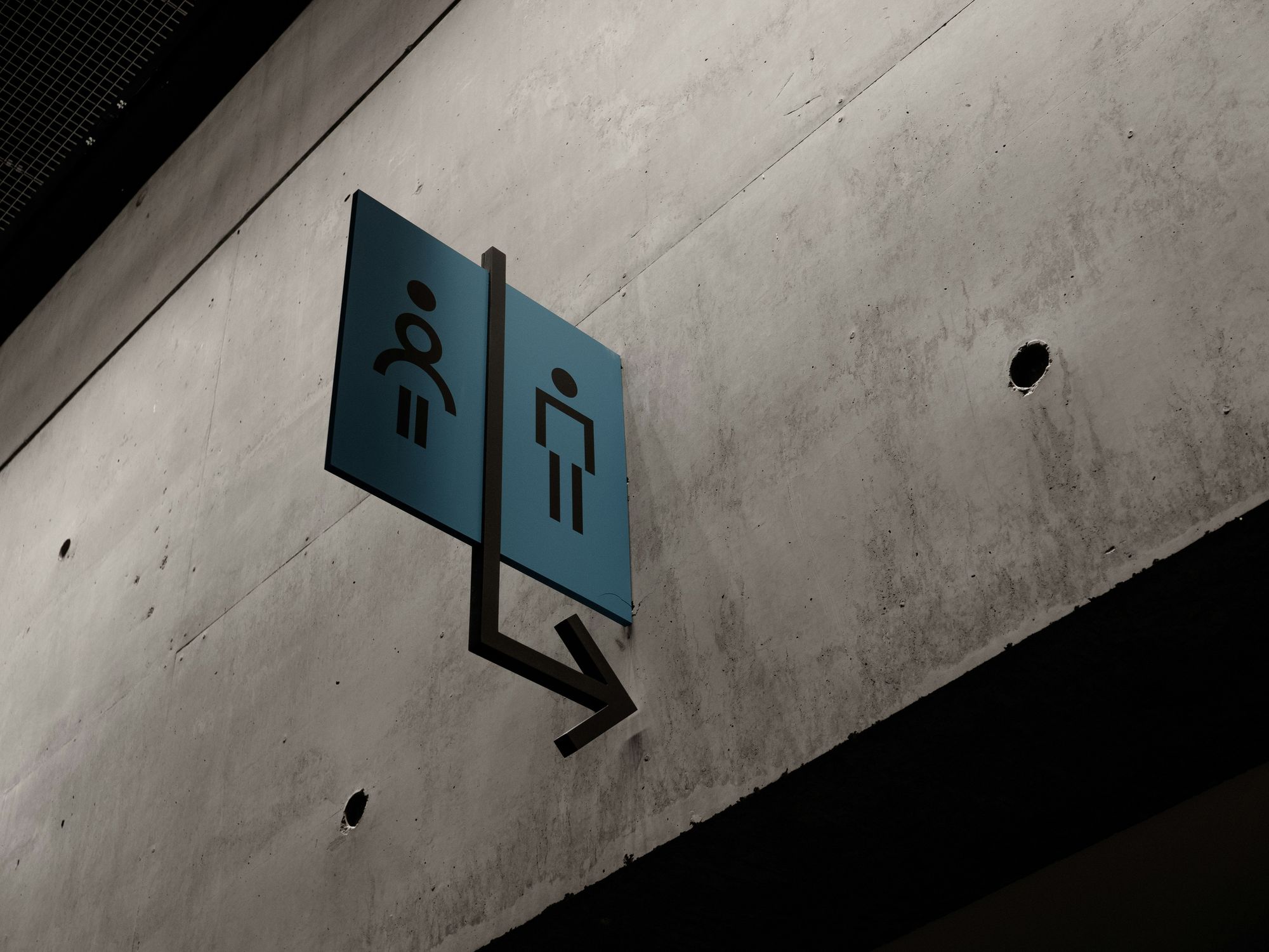 blue public restroom sign