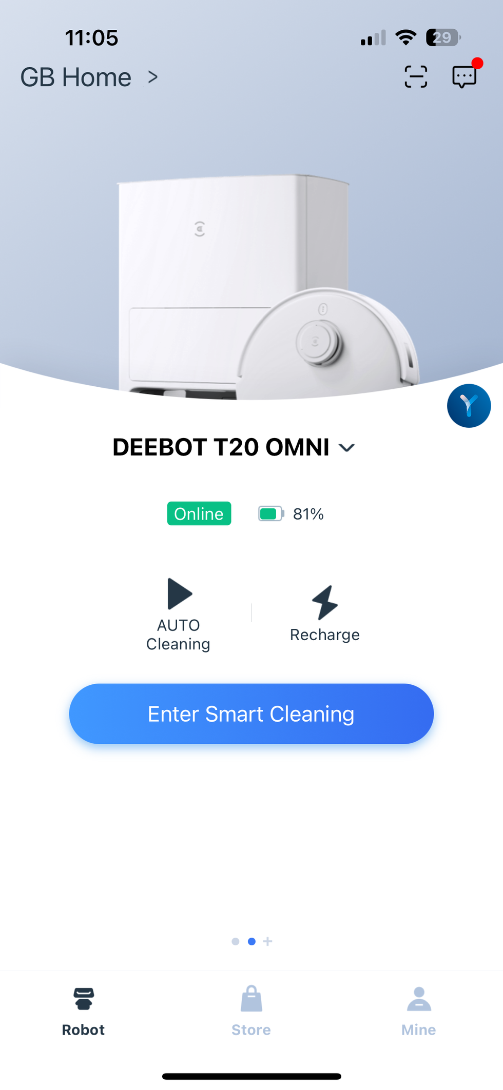 a screenshot of the home page of Ecovacs app