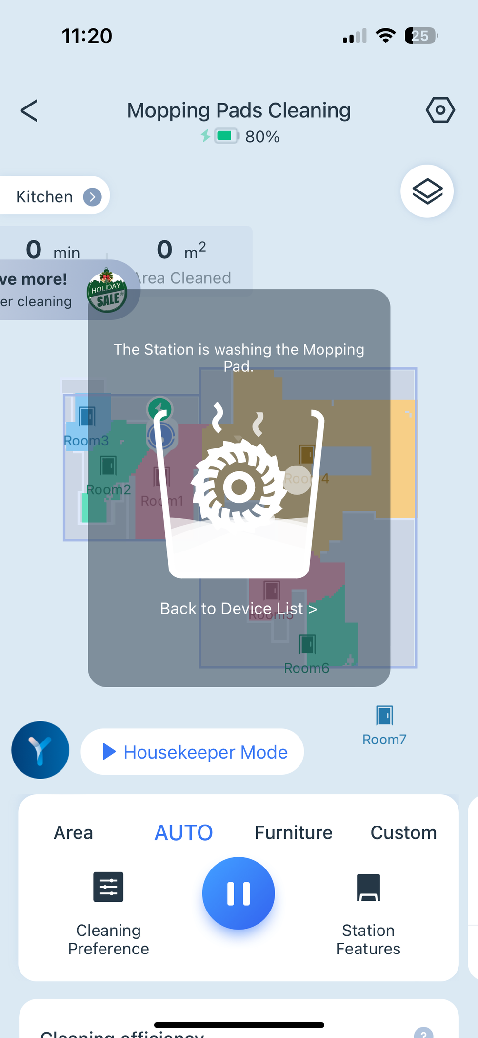 a screenshot of Ecovacs app washing the mopping pads
