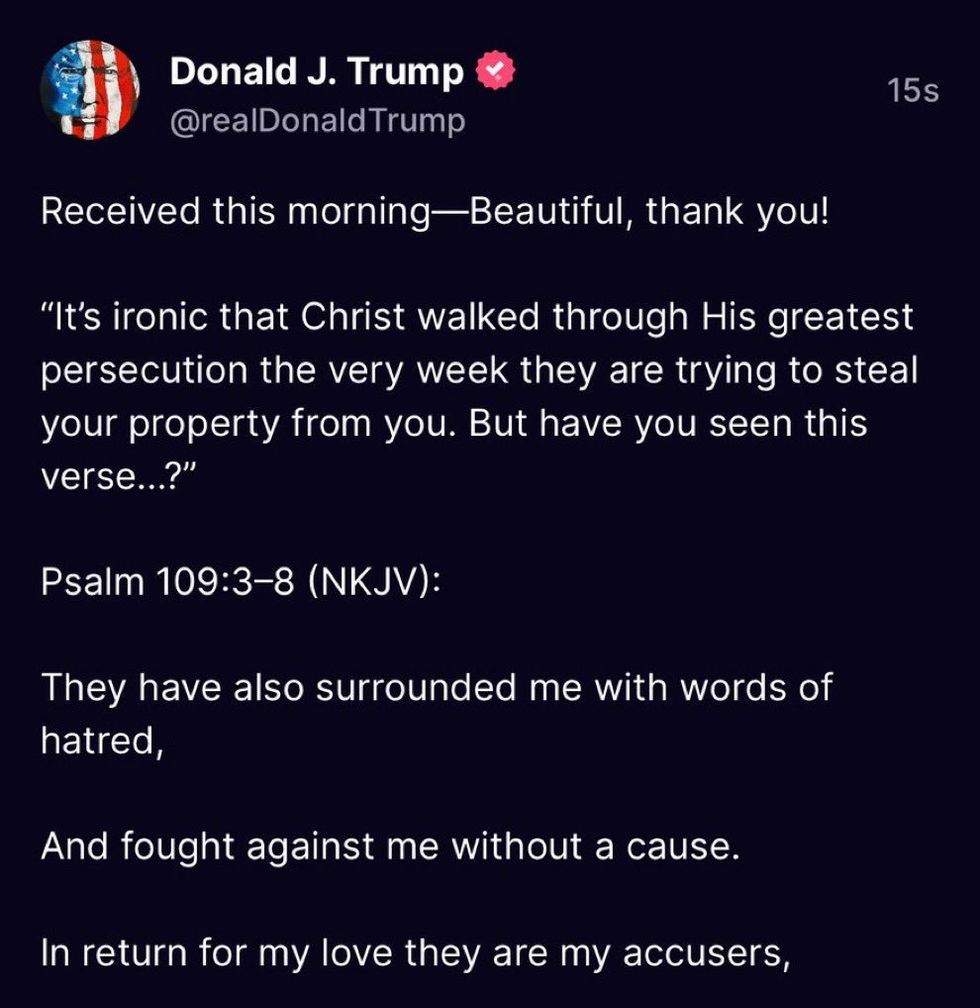 Screenshot of Donald Trump's post on Truth Social