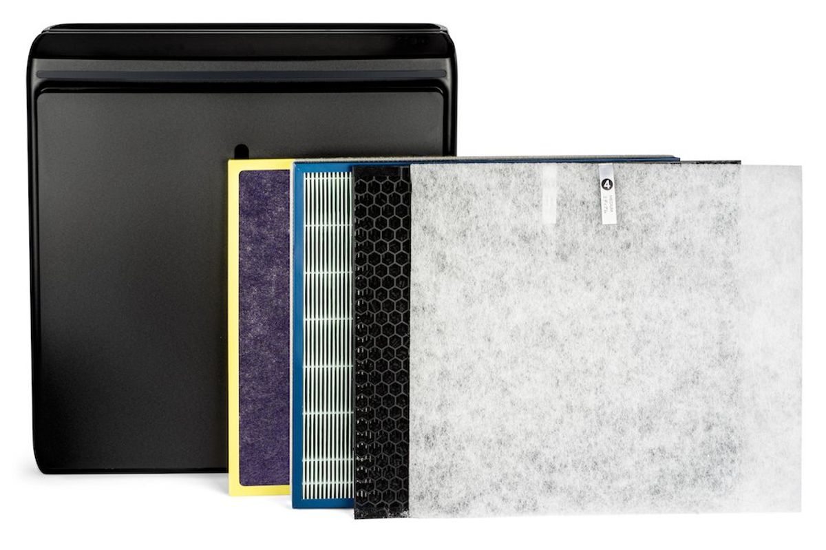 a photo of Rabbit Air A3 smart air purifier and its filters