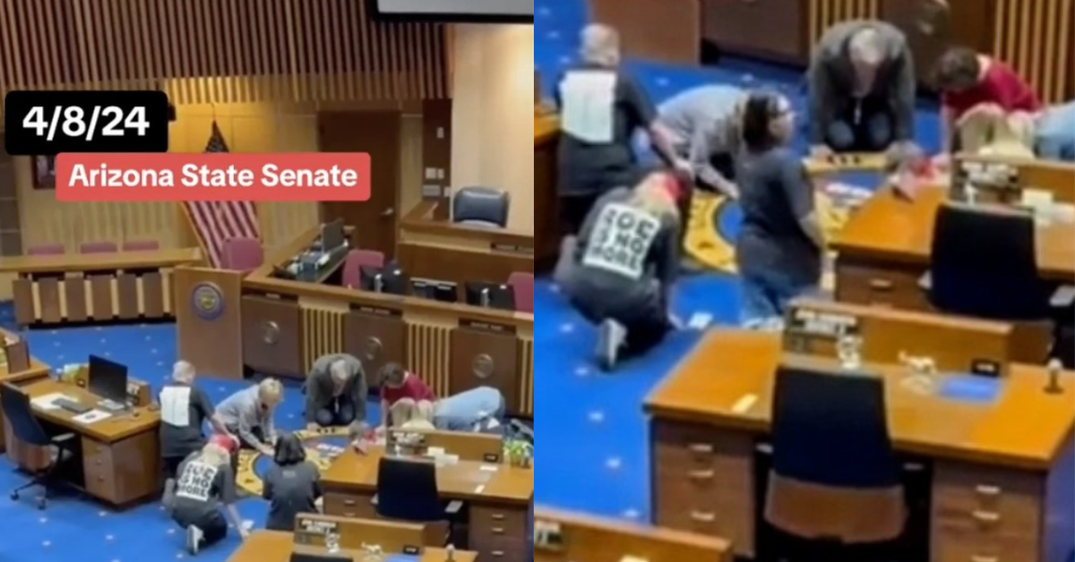 screenshots of clandestine gathering of Christian nationalists on Arizona state Senate floor
