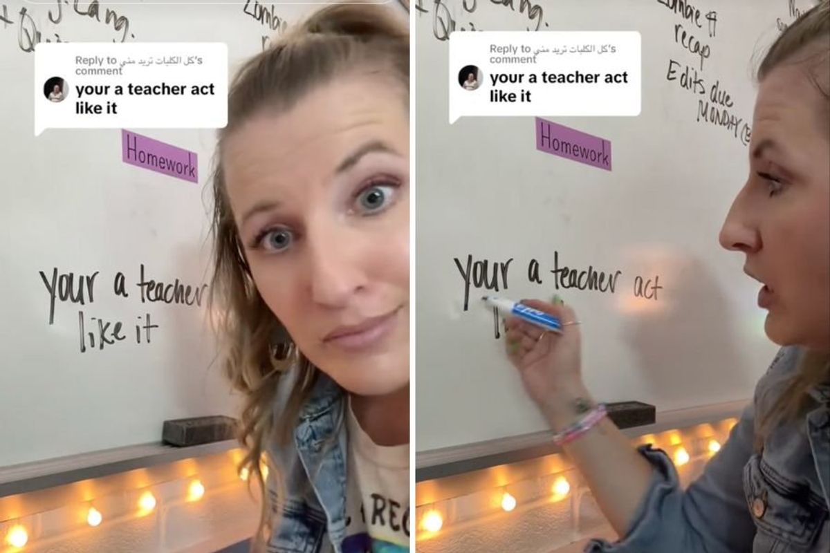 teacher writing on a white board