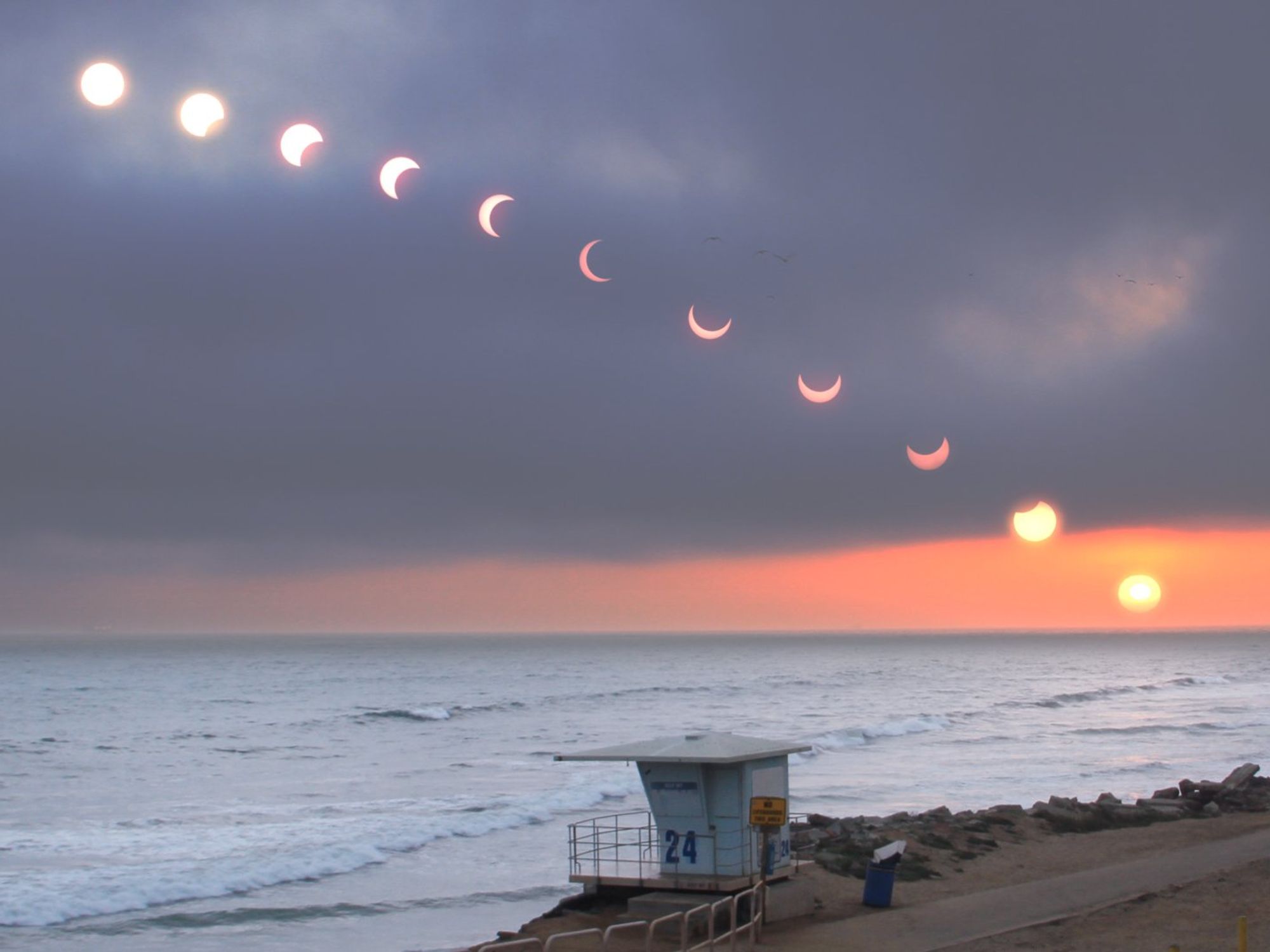 May 20 2012 Solar Eclipse near Sunset Beach / Huntington Beach, CA - timelapse / composition of "phases" of the eclipse during the approximate 2 hour duration.